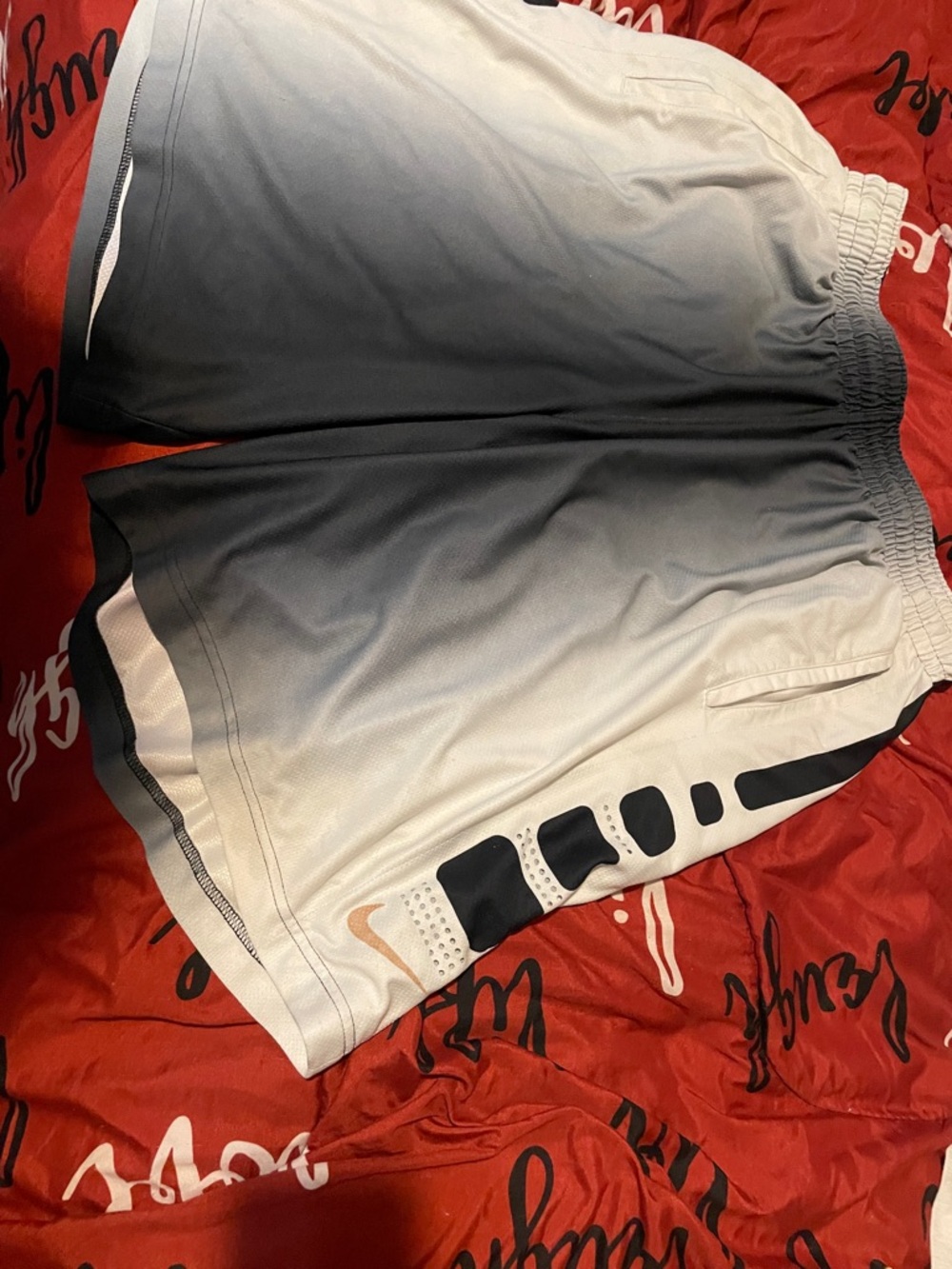 Nike Men’s White to Gray Fade Athletic Shorts with Black Accents